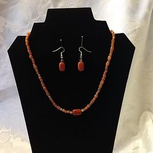 Orange quartz necklace and earrings set